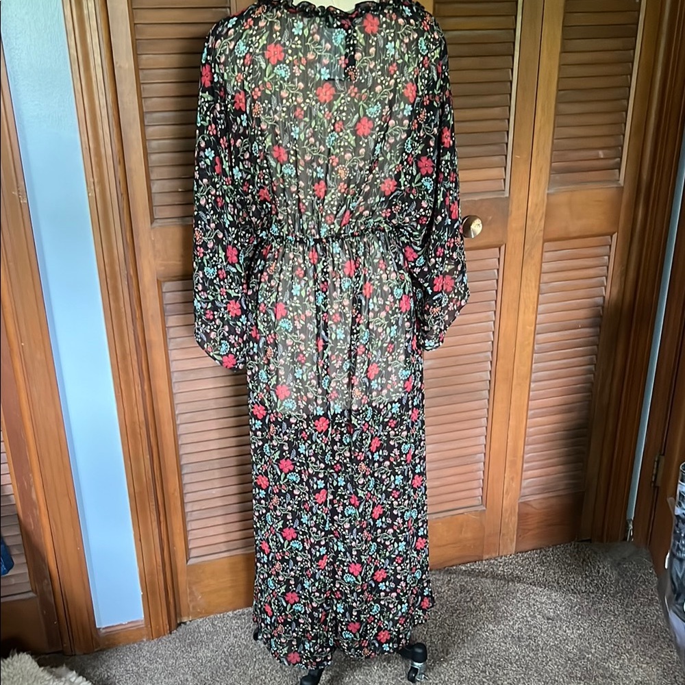Floral Sheer Black Maxi Dress L - Picture 4 of 6